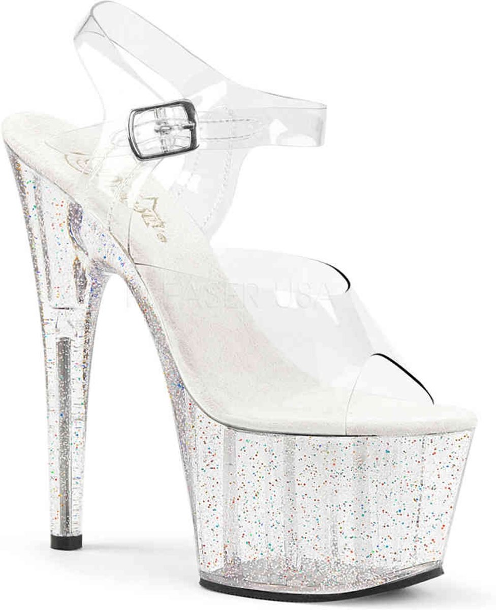 EU 38 = US 8 | ADORE-708MG | 7 Heel, 2 3/4 PF Ankle Strap Sandal w/Mini Glitter